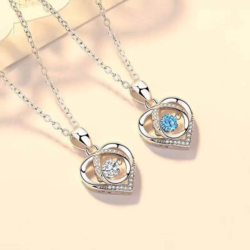 S925 Beating Heart-shaped Necklace Women Luxury Love Rhinestones Necklace Jewelry Gift For Valentine's Day - EX-STOCK Canada