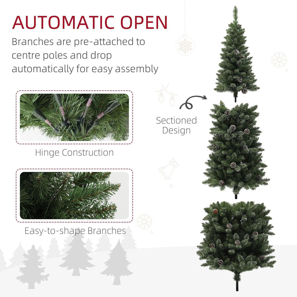 7ft Artificial Pencil Christmas Tree With 980 Branches, Pinecones, Metal Stand, Realistic Xmas Tree For Home EX-STOCK Canada