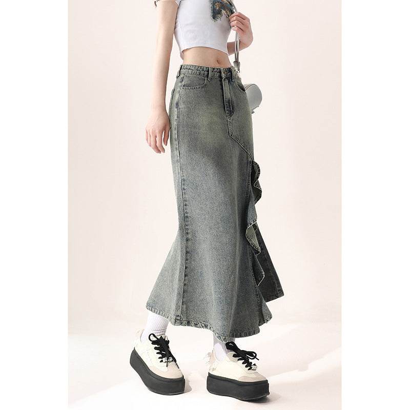Irregular Half-length Split Denim long Skirt - EX-STOCK Canada