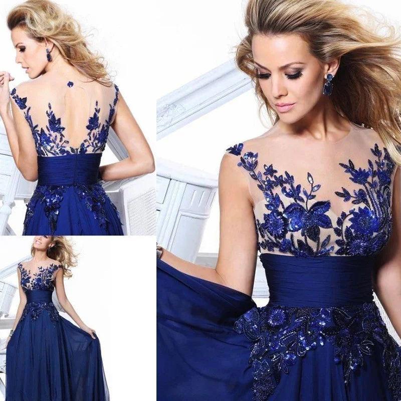 Blue Lace Flower Mirror Backless Wedding Bride Bridal Gown Dinner Party Stage Host Dress EX-STOCK Canada