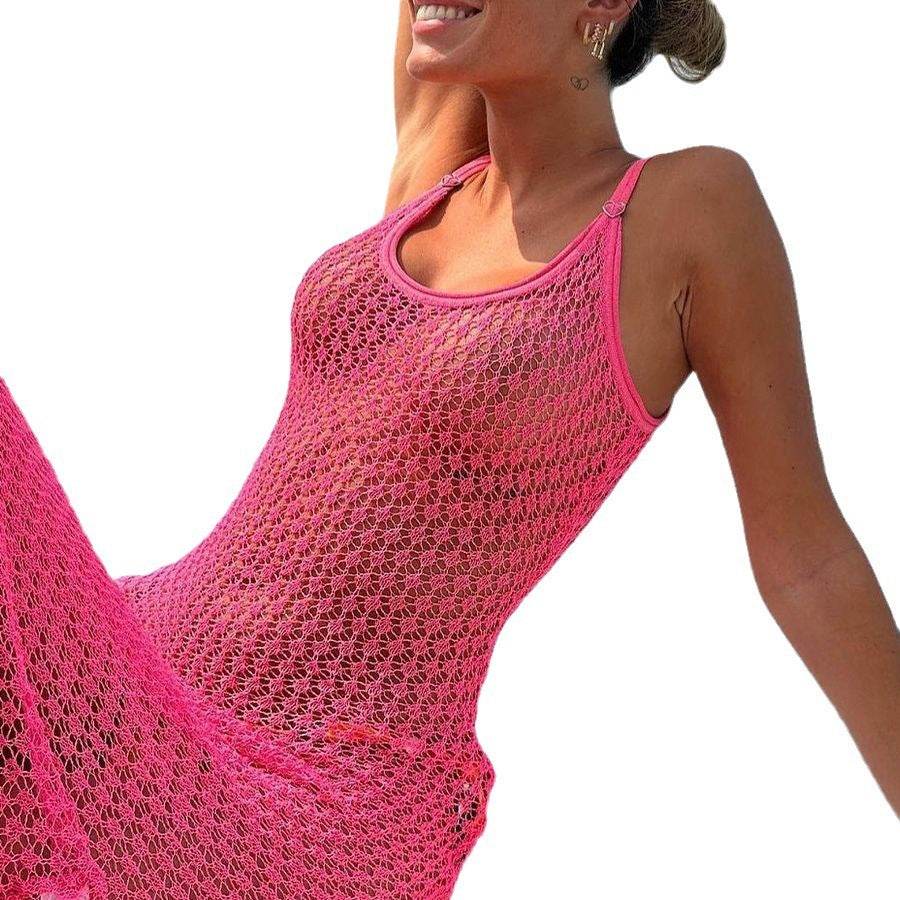 Solid Color Knitted Hollow Beach Bikini Swimsuit Blouse - EX-STOCK Canada