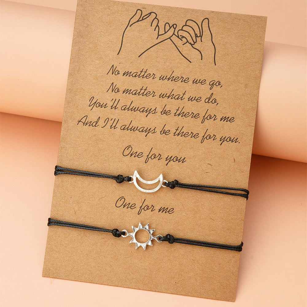 Simple Alloy Sun And Moon Wax Wire Weaving Adjustable Card Lovers Bracelet - EX-STOCK Canada