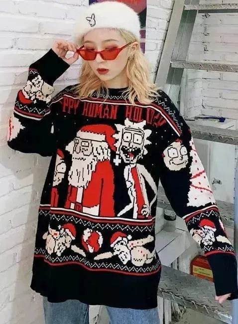 Funny Christmas sweater couple loose jacquard sweater - EX-STOCK Canada