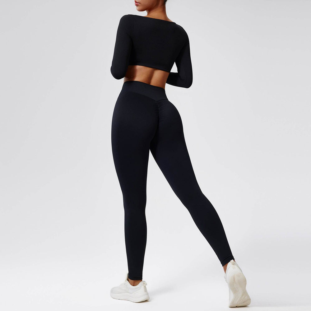 Quick-drying Nude Feel Running Sports Workout Yoga Clothes 2pcs set Long sleeve Crop top and High Waist Pant - EX-STOCK Canada