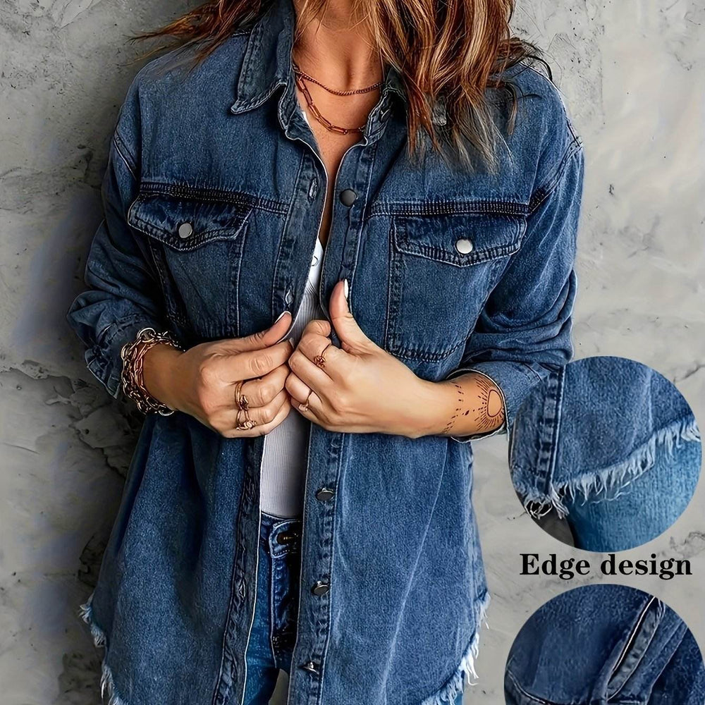 European And American Style Women Retro Washed Denim Jacket Casual With Hem EX-STOCK Canada