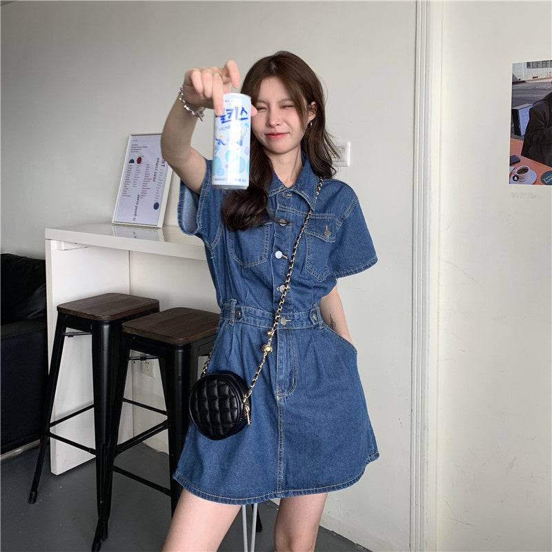 Women's Fashion Casual short sleeve Mini Denim Dress - EX-STOCK Canada