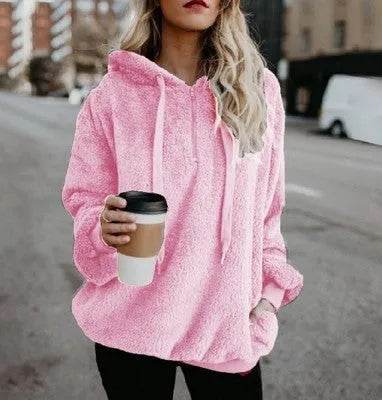Women's Polerones Fleece Hoodie Pullover fall Winter Zipper Pocket Sweatshirt - EX-STOCK Canada