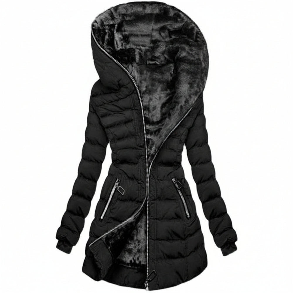 Women's Slim-Fit Quilted Puffer Jacket – Faux Fur Lined Hooded Winter Coat | XS–3XL
