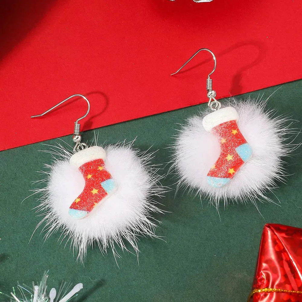 Winter Snowflake Hair Ball Earrings Ins Cute Christmas Elk Santa Claus Stock Element Earrings Women Jewelry - EX-STOCK Canada