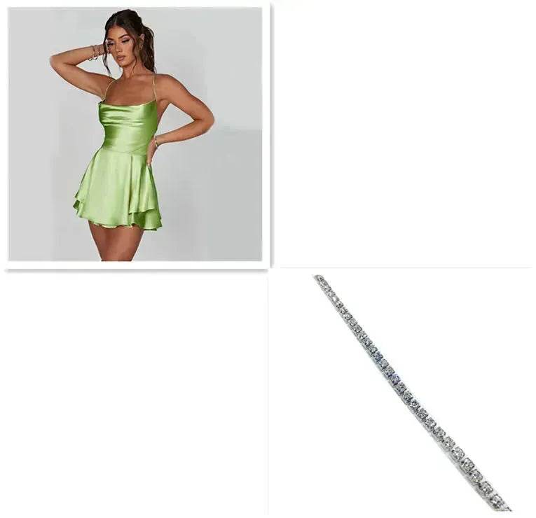 Elegant Chic Skirt Dress For Women Elegant Slim Strap Satin Backless Lace Up Ladies Party Mini Skater Dress - EX-STOCK Canada