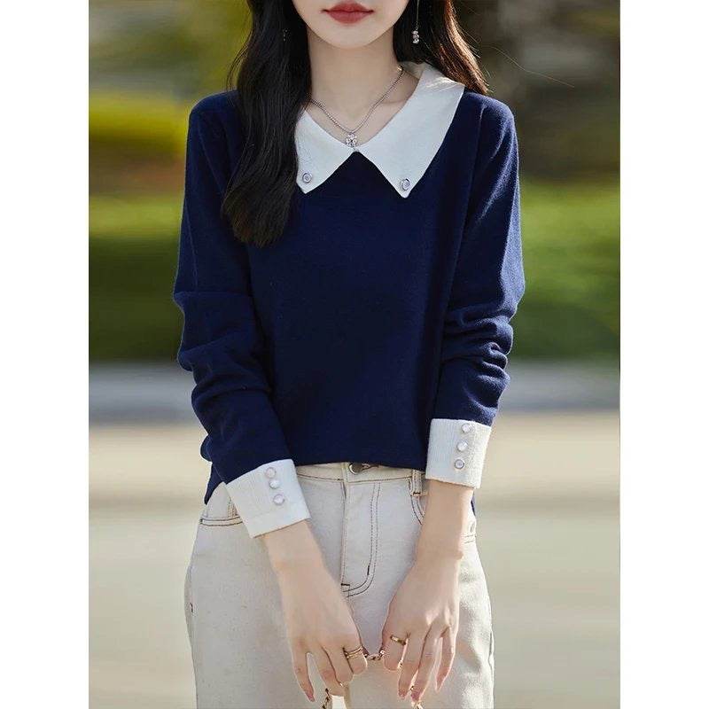 Lapels Bottoming Sweater blouse top For Women - EX-STOCK Canada