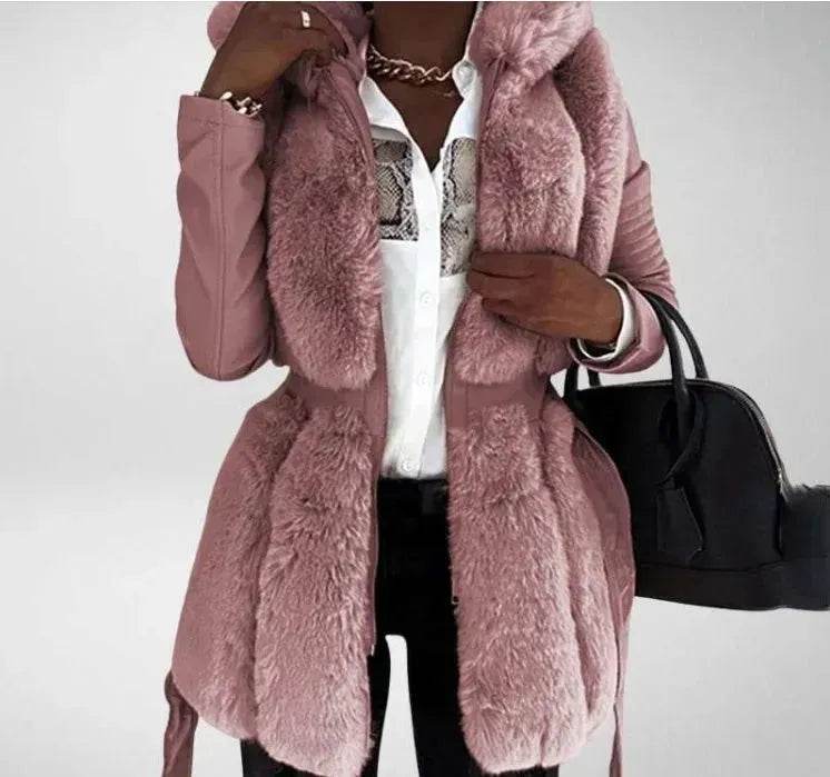 New Style Fur Belt Belt Hooded Zipper vest sleeveless Winter Jacket for women - EX-STOCK Canada