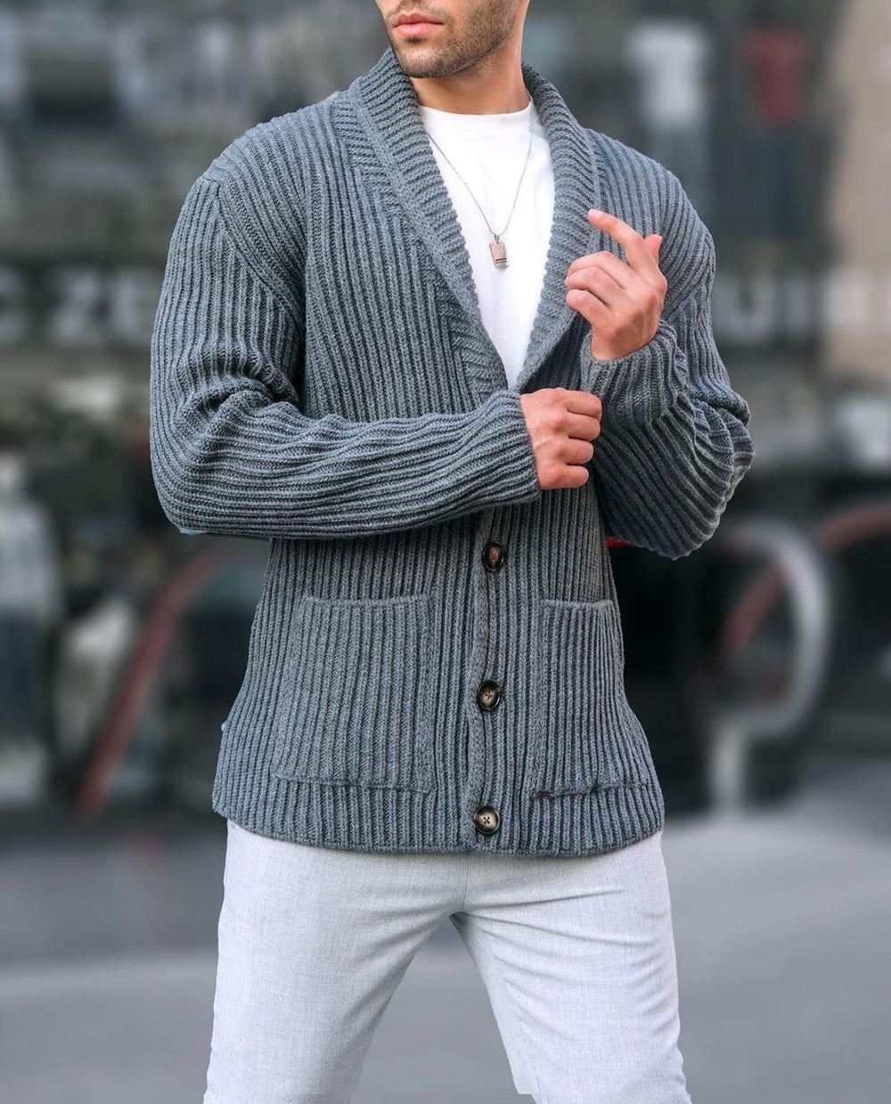 Single-breasted Long Sleeve Lapel Sweater Men's Clothing EX-STOCK Canada