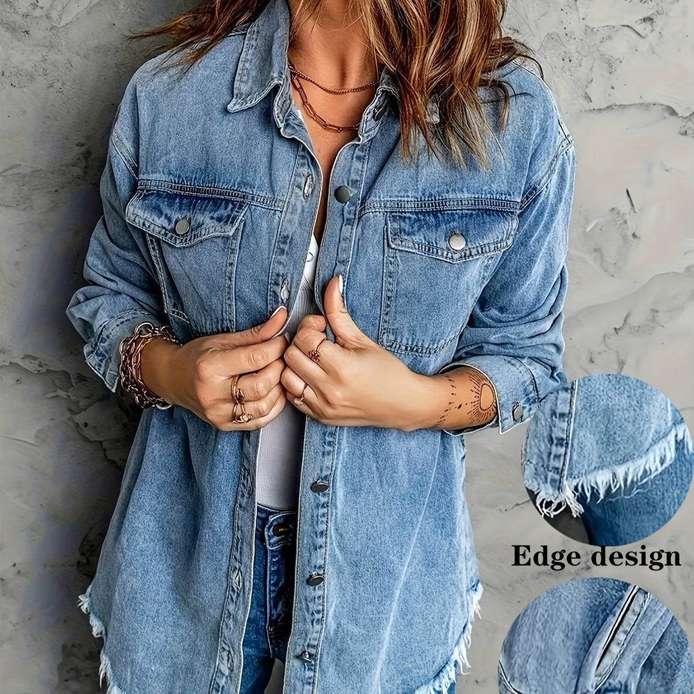 European And American Style Women Retro Washed Denim Jacket Casual With Hem EX-STOCK Canada
