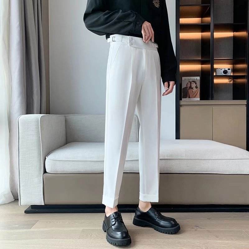 Work Office Business Formal Men's Trouser Draping Cropped Small Suit Pants Men - EX-STOCK Canada