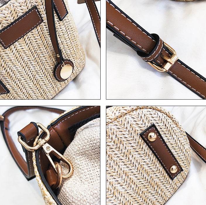 new summer women's bag hand-woven contrast color bucket straw bag cylinder handbag diagonal shoulder beach bag EX-STOCK Canada