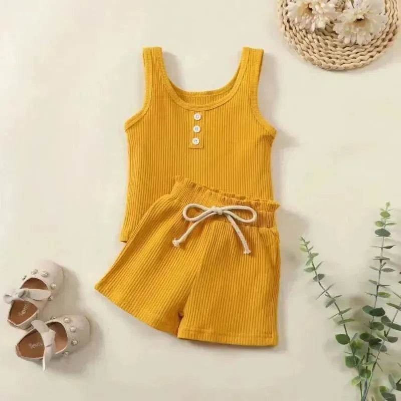 Girls' Sleeveless Simple Solid Color Casual Top And Shorts Two-piece Set for girls - EX-STOCK Canada