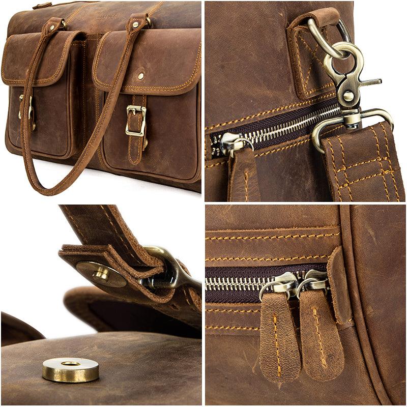 Retro Crazy Horse Cowhide Large Capacity Leather Travel Bag | EX-STOCK Canada