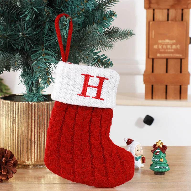 Cute Letters Christmas Stockings Decorative Creative Tree Pendant Wool Knitted Socks - EX-STOCK Canada