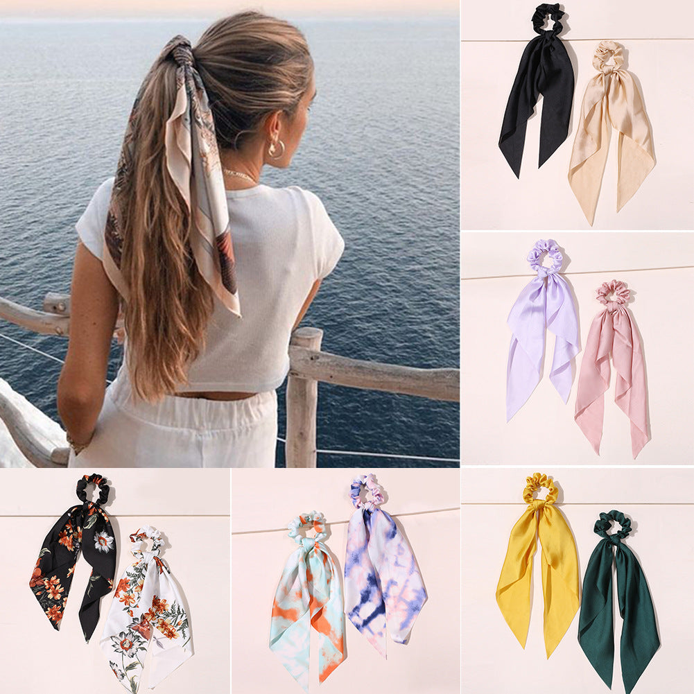 Cute Hair Silk Bow Scrunchie Vintage Satin Scarf Scrunchie