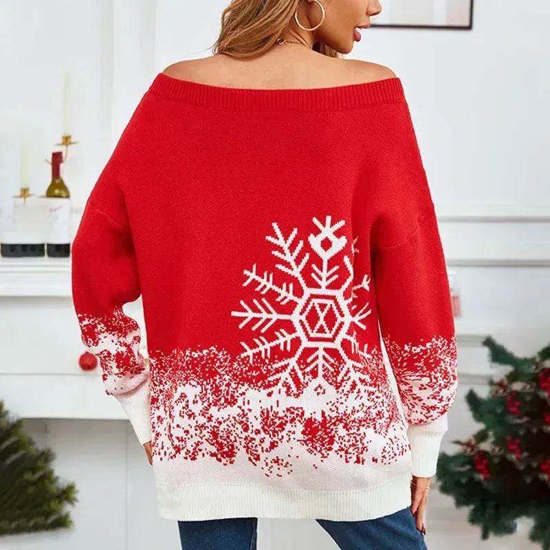 Snowflake Off-the-shoulder Cashmere Christmas Sweater top Women - EX-STOCK Canada