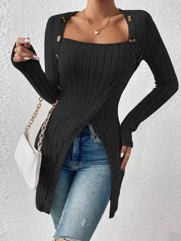 Fall and Winter Square Neck Cashmere Long Sleeve Tunic top - EX-STOCK Canada