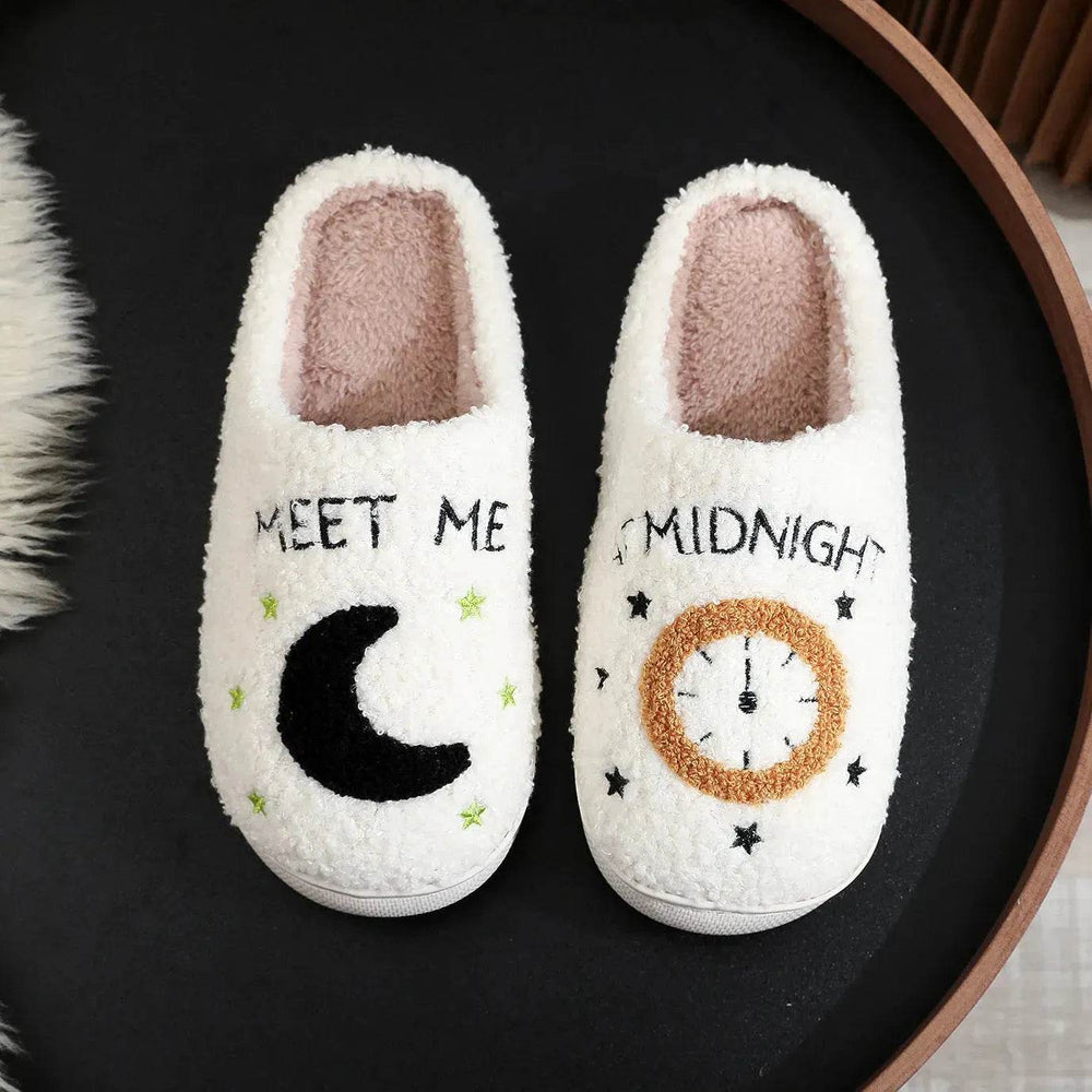 Fashion Moon And Clock Print Home Slippers Winter Warm Floor Bedroom House Shoes For Women - EX-STOCK Canada