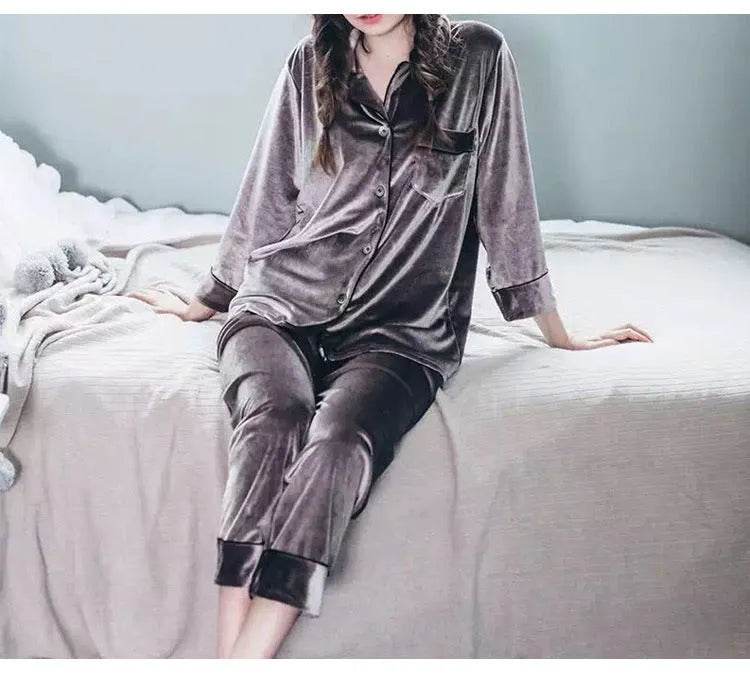 2pcs Couple Gold Velvet Long Sleeve Pajamas set - EX-STOCK Canada