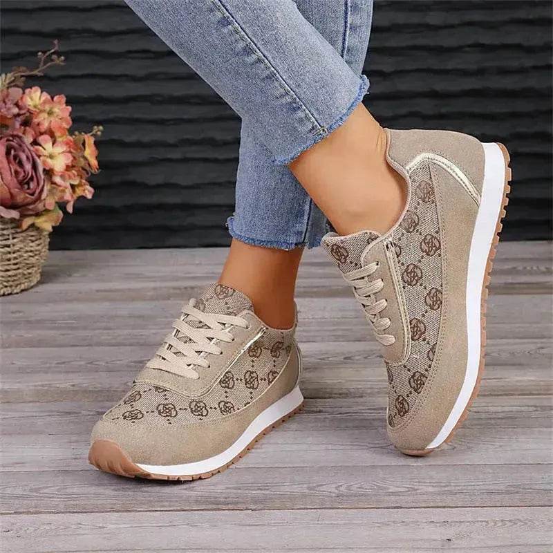 Flower Print Lace-up Sneakers Casual Fashion Lightweight Breathable Walking Running Sports Shoes Women Flats - EX-STOCK Canada