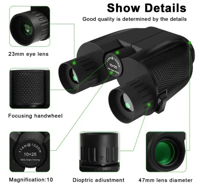 Outdoor binoculars 10x25 small Paul High-definition mini portable low-light night vision pockets glasses EX-STOCK Canada