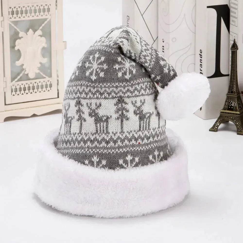 Snowflake Deer Knitted Wool Flannel Christmas Hat - EX-STOCK Canada
