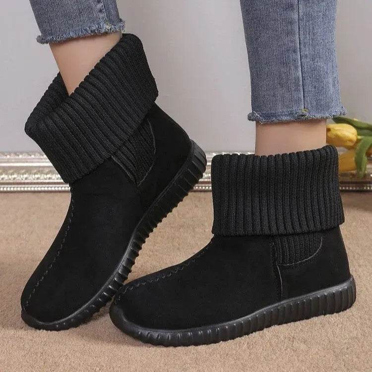 Flat Ankle Boots With Reversible Knitted Design Winter Fashion Comfortable Snow Boot For Women Shoes - EX-STOCK Canada