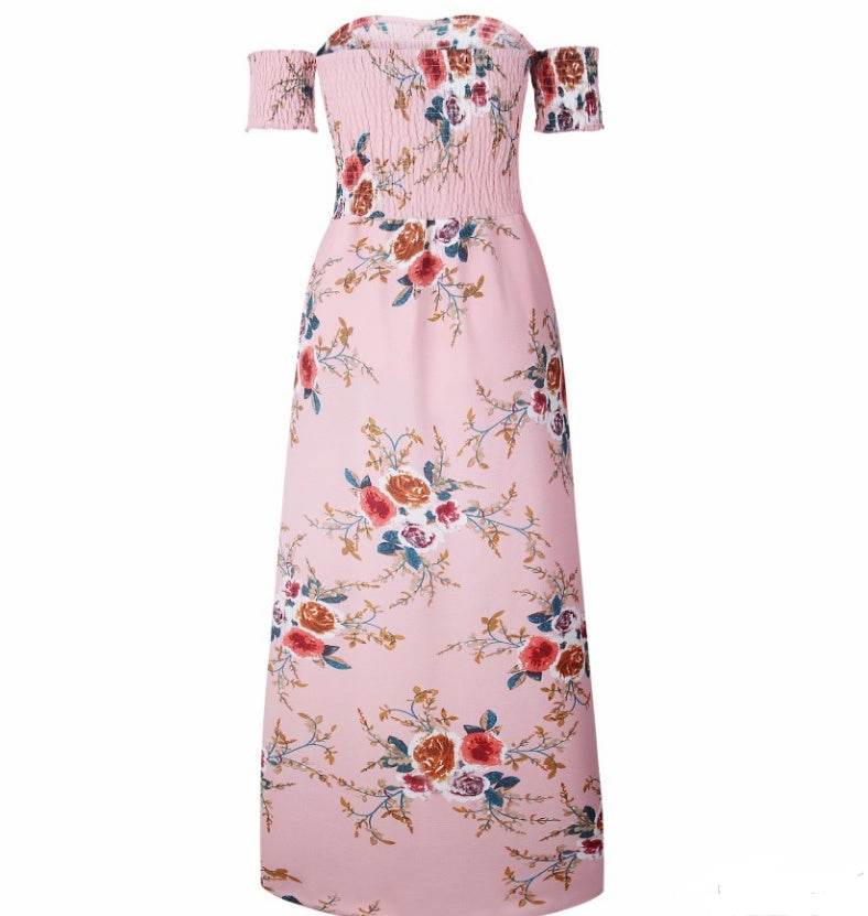 Elegant Ladies Summer Boho Vacation Resort Slit Maxi dress off shoulder Long floral Beach summer slit dress - EX-STOCK Canada