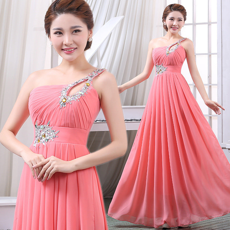 Evening dress one-shoulder dinner banquet long banquet EX-STOCK Canada