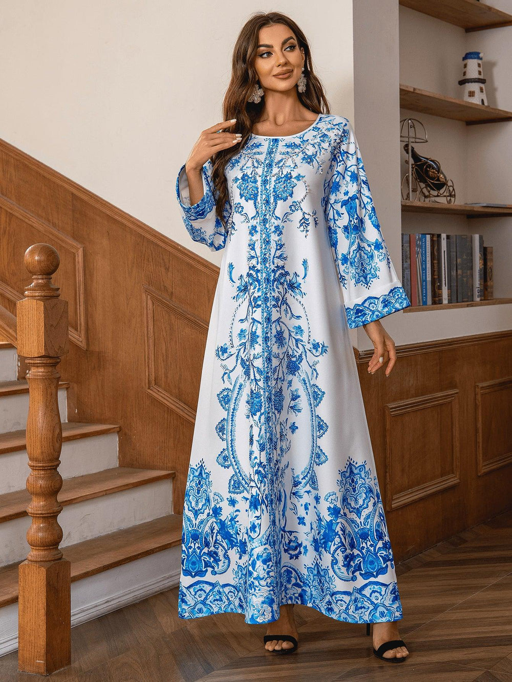 Muslim Robe Diamond Studded Bead Round Neck Dress - EX-STOCK Canada