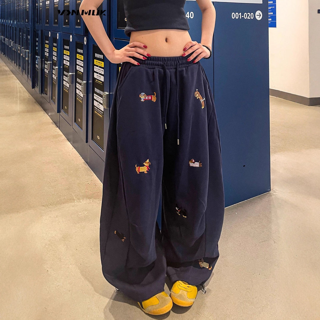 Embroidered Slacks Women's Loose Slimming And All-matching Street Drape Wide Leg