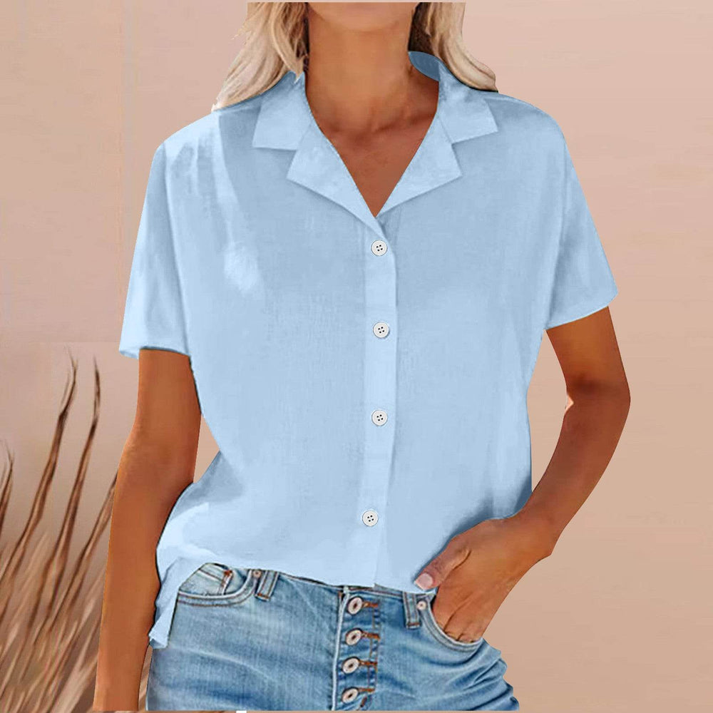 Spring Summer Lapel Cotton And Linen Casual short sleeve Shirt For Women - EX-STOCK Canada