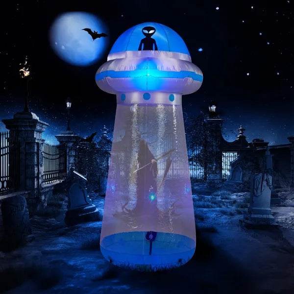 8.8 FT Halloween Inflatable UFO Yard Decoration, Fun Tall Blow Up Yard Decor With Built-in LED Lights And Stand Inside Design For Holiday Party Yard Lawn Garden Decor Indoor Outdoor - EX-STOCK Canada