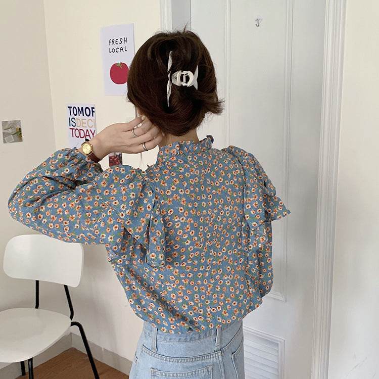 French Retro Floral Blouse Women Wood Ear blouse Women - EX-STOCK Canada