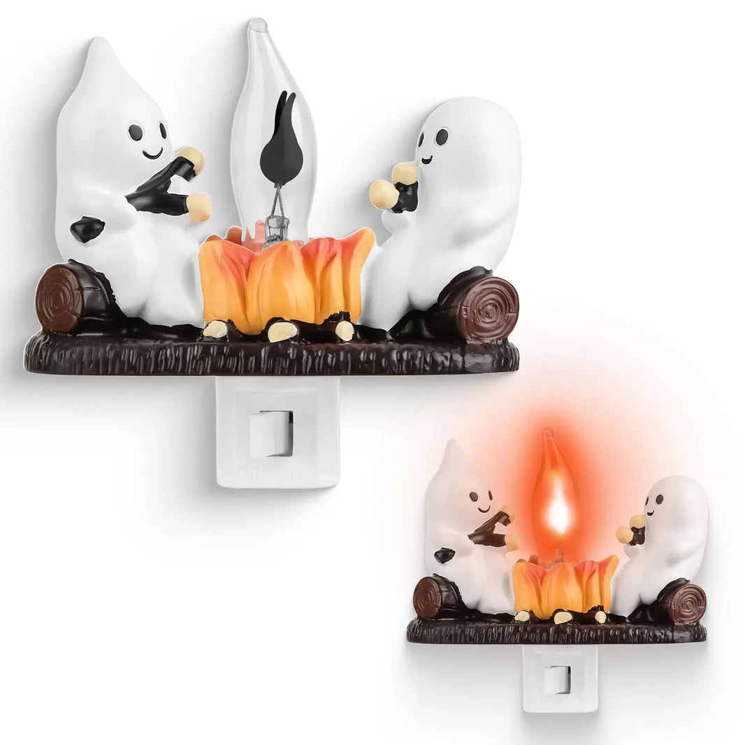 2Pcs Ghost Campfire Flickering Flame Night Light Indoor 3D Funny Halloween Nightlight Decoration Bedroom Night Light Halloween Decoration Gift For Friend Family - EX-STOCK Canada