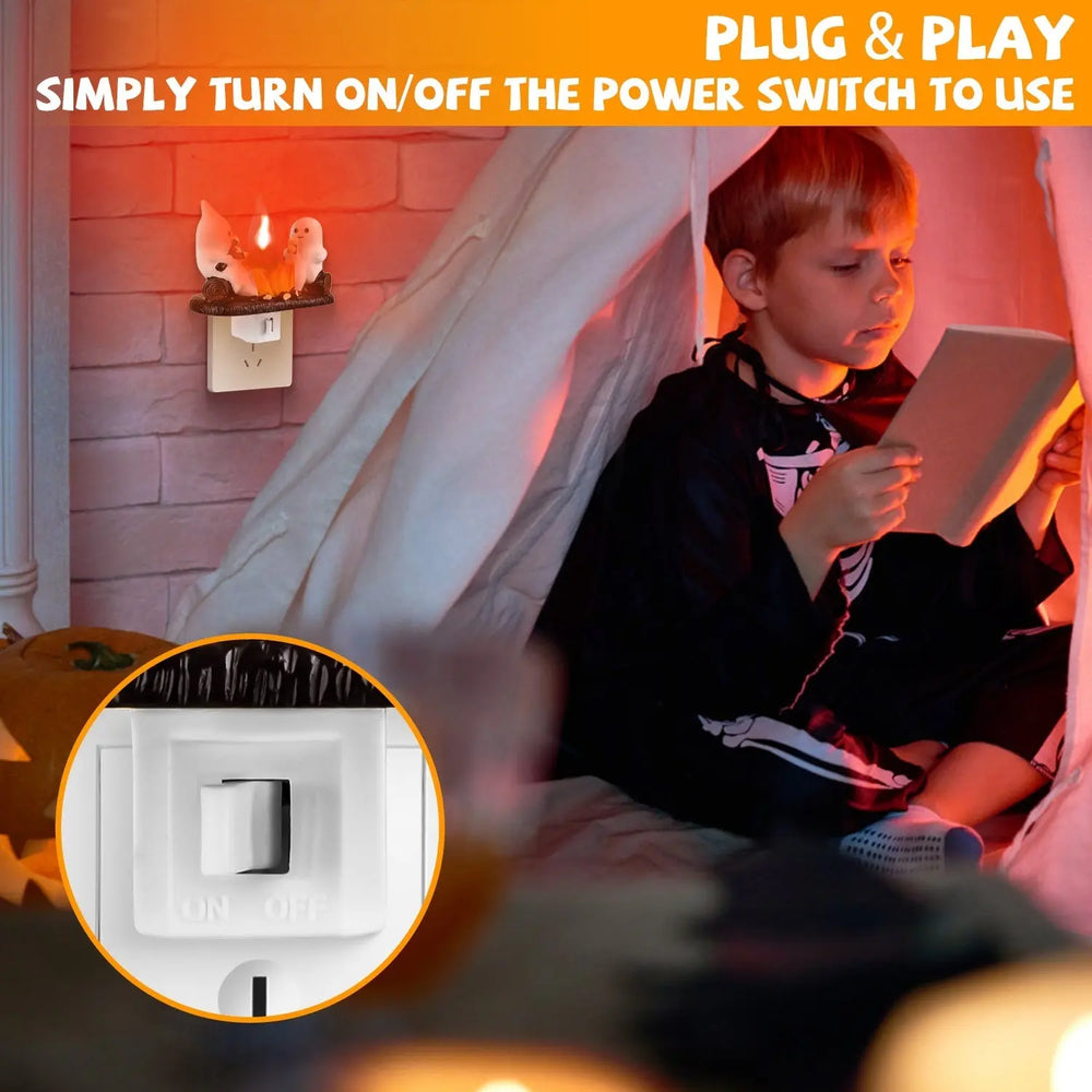 2Pcs Ghost Campfire Flickering Flame Night Light Indoor 3D Funny Halloween Nightlight Decoration Bedroom Night Light Halloween Decoration Gift For Friend Family - EX-STOCK Canada