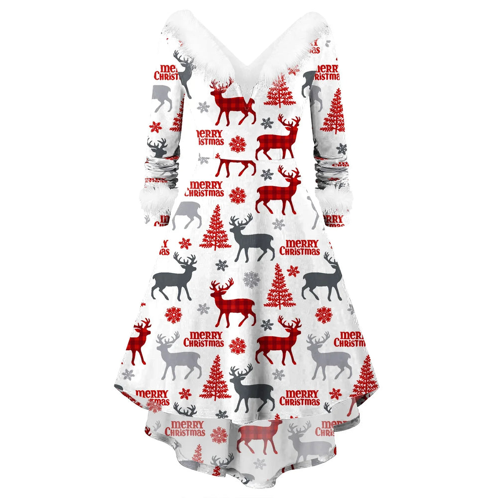 Women's Christmas Long Sleeve V-neck Irregular Dress EX-STOCK Canada