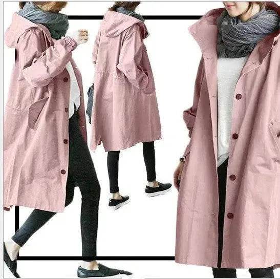 Women Casual Style Hoodie Windbreaker Mid-Length Long-Sleeved waist Jacket - EX-STOCK Canada