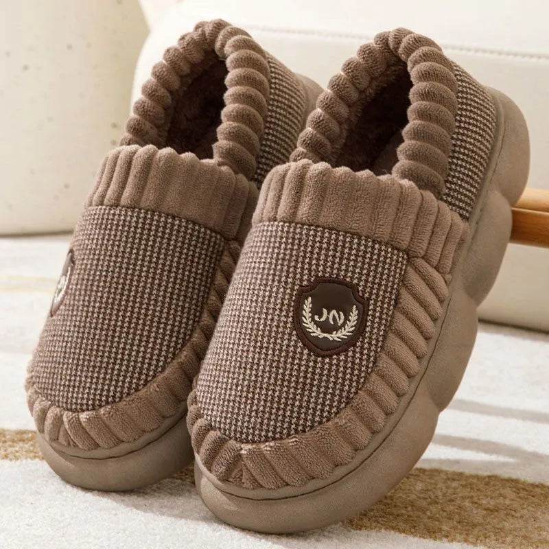 Plus Size Colorblock Plush Slippers For Women Men Winter Warm Home Slipper Indoor Thick-soled Fleece Shoes Couple - EX-STOCK Canada