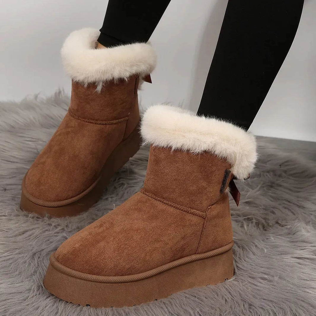 New Bow-knot Snow Boots Winter Plus Velvet Warm Thick-soled Ankle Boots For Women Simple Daily Leisure Cotton Shoes - EX-STOCK Canada