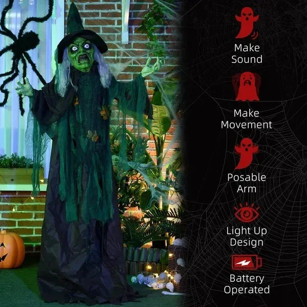 Size Outdoor Halloween Decoration Witch, Animated Prop Decor With Sound And Motion Activated, Light Up Eyes, Creepy Sound EX-STOCK Canada