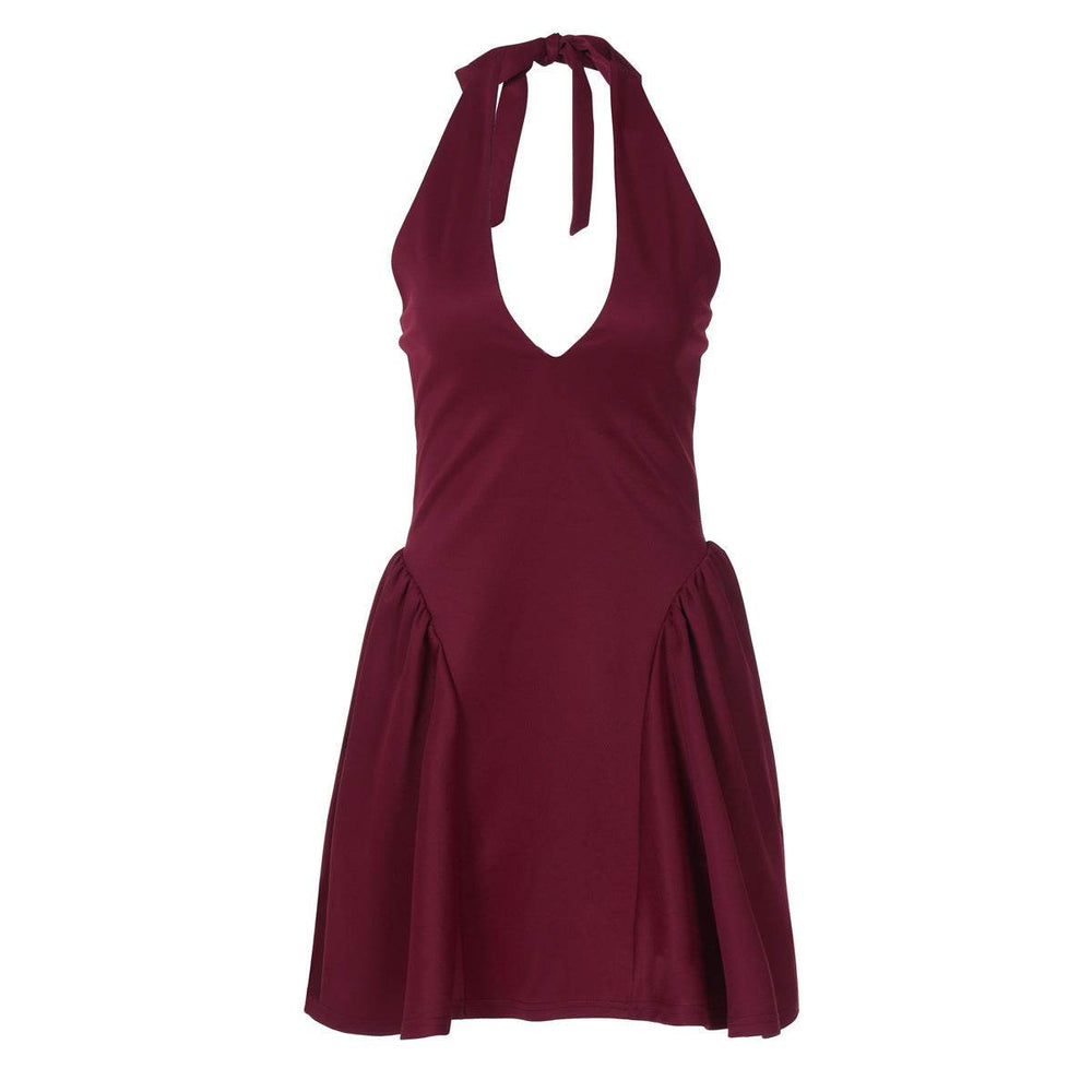 Elegant Ladies Deep V-neck flared Halter Neck Mini dress for Party Club Date - EX-STOCK Canada