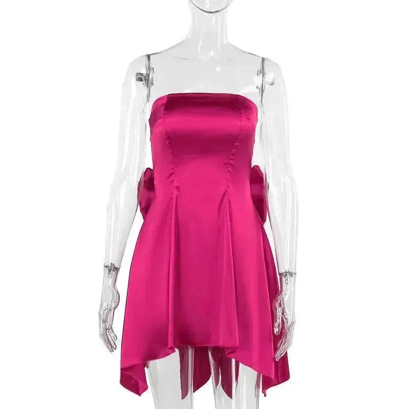 Women's Mini Tube Dress With Big Bow Summer Fashion Tube Top Short Skater Dress. - EX-STOCK Canada