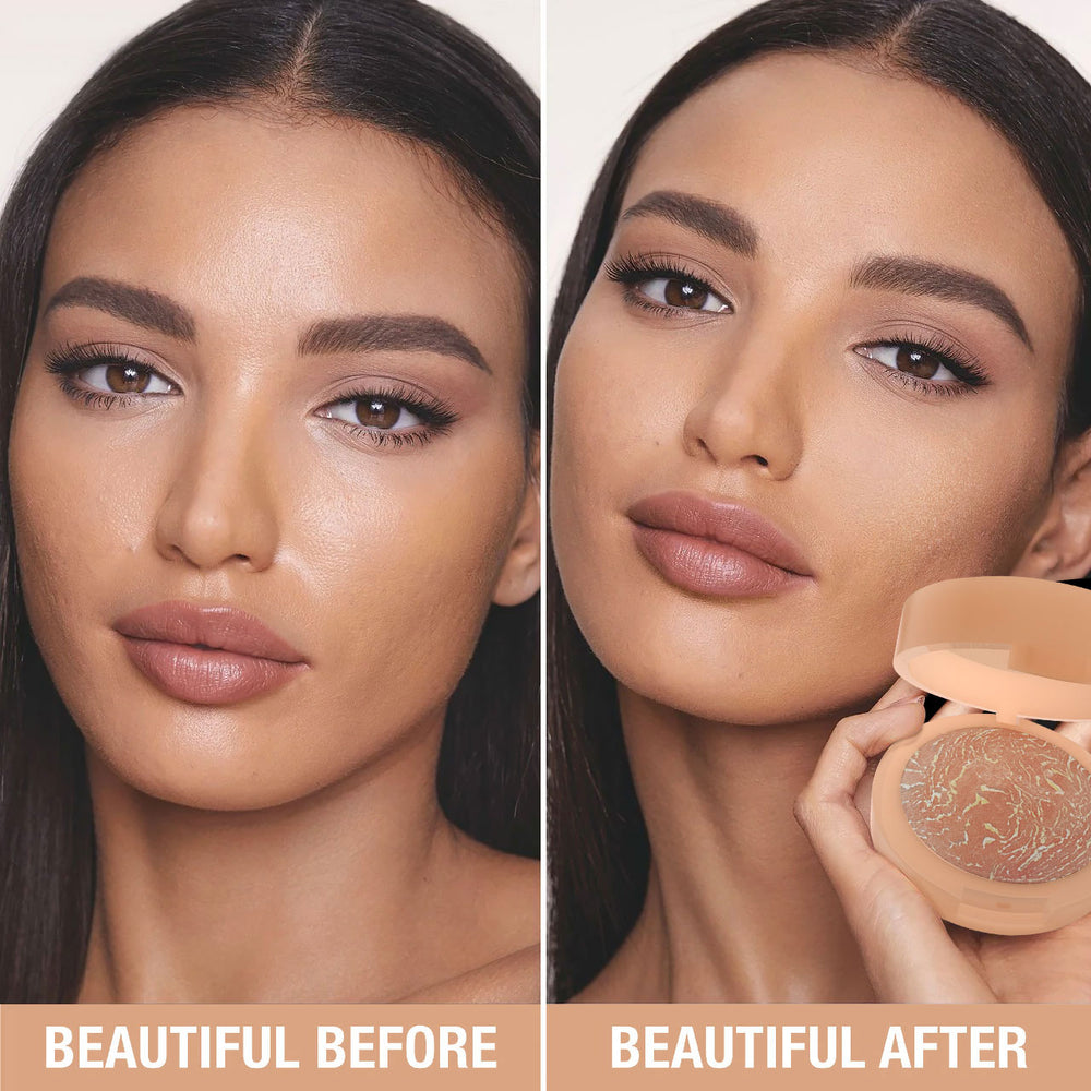 Comparaison avant et après le maquillage du visage d'une femme.