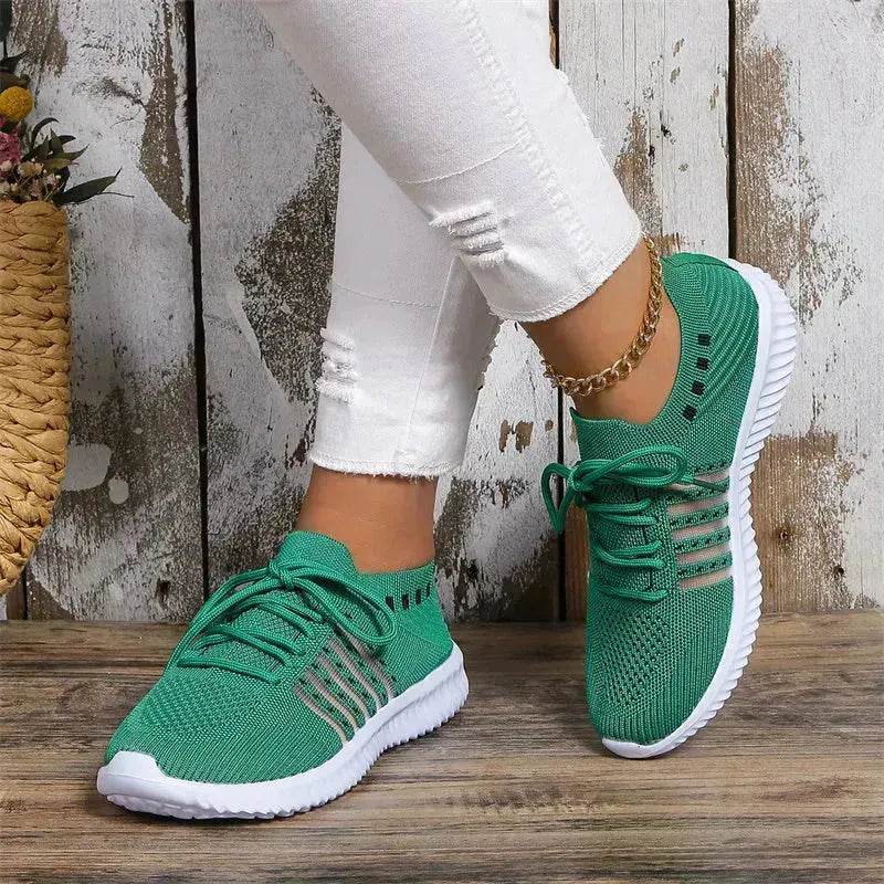 Casual Lace-up Mesh Sneakers Breathable Flying Woven Round Toe Walking Running Sports Shoes for Women - EX-STOCK Canada